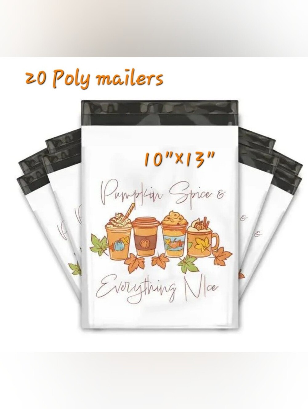 Pumpkin Spice Poly Mailers - White with Orange Design (20 Pack)